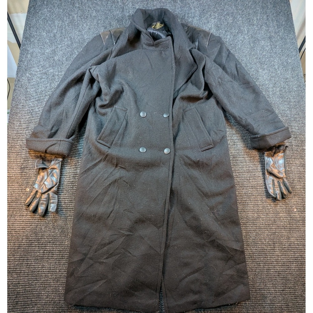 VTG Michelle Francois Trench Coat Womens 16 XL Gray Lined Gloves Faux Fur‎ Trim